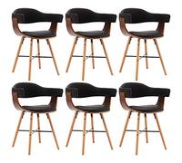 DYRJDJWIDHW 6 Pcs Dining Chairs Set with Arms, Modern PU Leather Upholstered and Curved Wood Frame, Black and Dark Brown, Ergonomic Design for Kitchen Dining Room and Living Area
