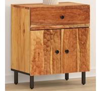 DYRJDJWIDHW Acacia Wood Nightstand 50x33x60 cm Solid Wood Bedside Table with Drawer & Doors, Elegant Bedroom Furniture for Storage and Decor, Sturdy Iron Legs