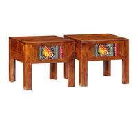 DYRJDJWIDHW Acacia Wood Nightstand Set of 2, 40x40x36cm Solid Wood Bedside Table with Storage Shelf, Honey Brown Finish for Bedroom, Living Room, Modern & Rustic Home Decor