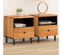 DYRJDJWIDHW Acacia Wood Nightstand Set of 2 with Drawer and Shelf, Solid Wood Bedside Table 40x33x46 cm for Bedroom, Modern Night Stand with Iron Legs, Sturdy and Spacious Storage