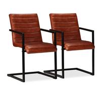 DYRJDJWIDHW Dining Chairs Set of 2 Brown Synthetic Leather Upholstered Kitchen Chairs with Steel Frame, Retro Design Padded Seats, Easy Assembly, MAX Load 110kg