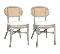 DYRJDJWIDHW Dining Chairs Set of 2 Gray Linen Upholstered Natural Rattan Armchairs for Kitchen Dining Room Indoor Use with Cream Cushions Ergonomic Design Comfortable Seating