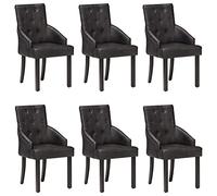 DYRJDJWIDHW Dining Chairs Set of 6 Black Genuine Goat Leather Upholstered with Solid Acacia Wood Legs for Kitchen Dining Room Restaurant Vintage Style Seating Furniture