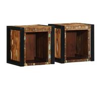 DYRJDJWIDHW Floating Nightstand Wall Mounted 40x35x40 cm Recycled Solid Wood Multicolor Bedside Table with Storage Shelf for Bedroom, Unique Vintage Design from Reclaimed Teak Mango Pine Wood