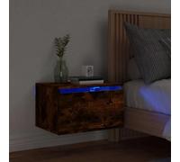 DYRJDJWIDHW Floating Nightstand with RGB LED Lights, Wall Mounted Shelf for Bedroom, Modern Smoked Oak Engineered Wood Side Table, Space Saving Storage Cabinet with USB Port, 50 x 36 x 30 cm