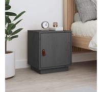 DYRJDJWIDHW Grey Pine Wood Nightstand 40x34x45 cm, Solid Pine Bedside Table with 2 Storage Compartments & Leather Handle Door, Rustic Modern Bedroom Furniture for Home Decor