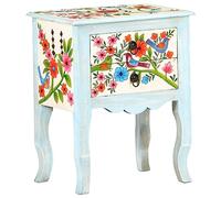 DYRJDJWIDHW Hand Painted Solid Mango Wood Nightstand 40x30x50 cm with 2 Drawers, Colorful Handcrafted Bedside Table for Bedroom Decor, Unique Vintage Accent Furniture