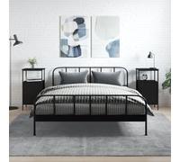 DYRJDJWIDHW Industrial Nightstand Set of 2, Black Engineered Wood Bedside Table with Metal Frame, 41x31x80 cm, Adjustable Legs, Spacious Storage for Bedroom, Living Room