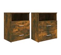 DYRJDJWIDHW Industrial Nightstand Set of 2, Smoked Oak Finish, 50x32x60 cm, Modern Bedside Table with Storage Drawers and Open Shelf, Sturdy Plywood for Bedroom Decor