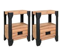 DYRJDJWIDHW Industrial Nightstand Set of 2, Solid Acacia Wood & Black Steel, 40x30x54 cm, No Assembly Needed, with Drawer and Shelf for Bedroom Decor, Modern Furniture