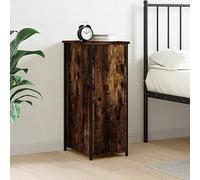 DYRJDJWIDHW Industrial Nightstand Smoked Oak 32x42x80 cm - Engineered Wood & Iron Bedside Table with Adjustable Legs, 2 Storage Compartments, Wall Mount for Stability, Modern Home Decor