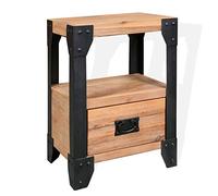 DYRJDJWIDHW Industrial Nightstand Solid Acacia Wood & Black Steel 40x30x54 cm with Drawer and Shelf No Assembly Needed Modern Bedside Table for Bedroom Decor