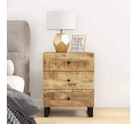 DYRJDJWIDHW Industrial Nightstand with 3 Drawers - Solid Mango Wood & Metal Legs Bedside Table for Bedroom, 50x33x62 cm, Rustic Storage End Table with Sturdy Surface for Home Decor