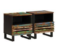 DYRJDJWIDHW Industrial Style Nightstand Set of 2, Recycled Solid Wood Bedside Tables with Storage Drawer & Shelf, 40x34x46 cm, Handmade Unique Vintage Furniture for Bedroom Living Room