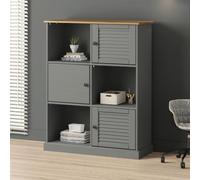 DYRJDJWIDHW Librería Vigo Estantería de Pino Macizo Gris 90x35x114,5 cm con 6 Compartimentos, Mueble de Almacenaje para Libros y Decoración de Salón, Armario Rústico con Puertas y Pomos de Metal