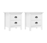 DYRJDJWIDHW Mesita de Noche Moderna Blanco 46x35x49.5 cm, Madera Maciza de Pino, 2 Cajones, Facil Montaje y Limpieza, Ideal para Dormitorio y Salon, Estilo Hill