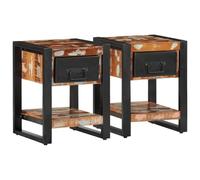 DYRJDJWIDHW Mesitas de Noche 2 uds - Modern Nightstand Set with Solid Mango Wood Iron Legs, Multicolor Rustic Finish, 35x34x45cm, Wall Mountable for Bedroom & Living Room Storage