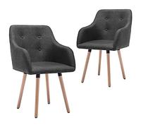 DYRJDJWIDHW Modern Dining Chairs Set of 2 with Dark Gray Fabric Upholstery, Button Tufted Design with Metal Frame and Beech Wood Legs for Kitchen Dining Room Restaurant Home Decor