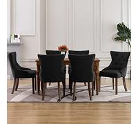 DYRJDJWIDHW Modern Dining Chairs Set of 6 Black Fabric Upholstered Kitchen Chairs with Button Tufted Backs and Rubber Wood Legs for Dining Room and Kitchen Decor