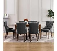 DYRJDJWIDHW Modern Dining Chairs Set of 6 Gray Fabric Upholstered Kitchen Chairs with Button Tufted Backs and Rubber Wood Legs for Dining Room and Kitchen Decor