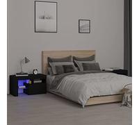 DYRJDJWIDHW Modern LED Night Stands Set of 2 Black Oak 70x36.5x40cm with RGB Lights, USB Port, Spacious Storage for Bedroom Living Room, Durable Plywood Side Tables with Color Changing LED Lighting