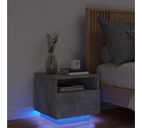 DYRJDJWIDHW Modern LED Nightstand with RGB Lights, Concrete Gray Finish, 40x39x37 cm, Engineered Wood, USB Port, Storage Drawer, Perfect for Bedroom Decor and Small Spaces