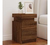 DYRJDJWIDHW Modern LED Nightstand with USB Port, Adjustable RGB Lights, Large Storage Shelf, 35x39x55cm, Engineered Wood, Brown Oak, Perfect for Bedroom Decor and Living Room
