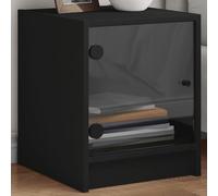 DYRJDJWIDHW Modern Night Stands with Glass Doors 2 PCS Black 35x37x42 cm - Elegant Bedside Tables for Bedroom, Durable Engineered Wood with Storage Shelf, Stable Surface for Lamp & Books