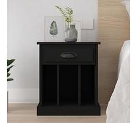 DYRJDJWIDHW Modern Nightstand Black 43x36x50 cm with Drawer & 3 Shelves, Durable Plywood Bedside Table for Bedroom, Sturdy Surface for Decor, Photo Frames & Plants, Easy Assembly Included