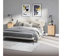 DYRJDJWIDHW Modern Nightstand Set of 2, Oak Sonoma Plywood Bedside Tables with Storage Door, 40x35x70 cm, Sturdy Metal Legs for Bedroom, Living Room, Easy Assembly, Wall Mount Included