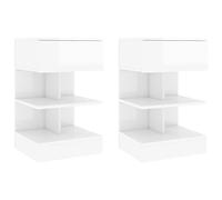 DYRJDJWIDHW Modern Nightstand Set of 2, White Glossy Finish, 40x35x65 cm, Sturdy Plywood Construction, Perfect for Bedroom Decor, Space-Saving Design with Wall Mounting Kit Included