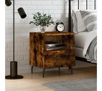 DYRJDJWIDHW Modern Nightstand Smoked Oak Engineered Wood 40x35x47.5 cm with Storage Drawer & Metal Legs, Bedside Table for Bedroom, Living Room, Durable & Stylish