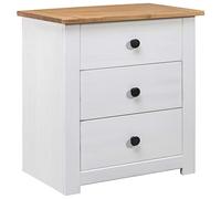 DYRJDJWIDHW Modern Nightstand Solid Pine Wood White 46x40x57 cm with 3 Drawers, Sturdy Bedside Table for Bedroom or Living Room as Sofa Side Table, Easy Assembly & Durable Mango Wood Furniture