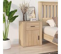 DYRJDJWIDHW Modern Nightstand Sonoma Oak 50x36x60 cm with Drawer & Shelf Plywood Bedside Table for Bedroom Storage Elegant Wooden End Table with Easy Assembly & Wall Mount
