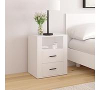 DYRJDJWIDHW Modern Nightstand White 50x36x60 cm, Plywood Bedside Table with 2 Drawers & Storage Shelf, Elegant Bedroom Furniture for Home Decor, Sturdy Surface for Lamp Books Plants