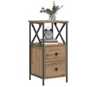 DYRJDJWIDHW Modern Nightstand with 2 Drawers, Engineered Wood Oak Artisan Bedside Table 34x35.5x70cm, Sturdy Metal Legs, Wall Mountable for Safety, Classic Design for Bedroom Decor