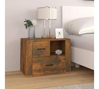 DYRJDJWIDHW Modern Nightstand with 2 Drawers & Storage Compartment Smoked Oak Plywood Bedside Table 60x36x45 cm Elegant Bedroom Furniture with Easy Assembly & Moisture Resistance