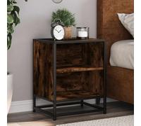 DYRJDJWIDHW Modern Nightstand with 2 Shelves, Engineered Wood & Metal, Smoked Oak Finish, 40x31x50cm, Sturdy Bedside Table for Bedroom, Living Room, Elegant Storage for Lamp, Books, Alarm Clock