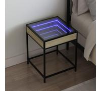DYRJDJWIDHW Modern Nightstand with Infinity LED Mirror, Engineered Wood & Metal Frame, RGB Color Changing Lights, 40x40x51cm, Oak Sonoma Finish Perfect for Bedroom & Living Room Decor