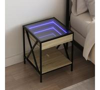 DYRJDJWIDHW Modern Nightstand with Infinity LED Mirror, Engineered Wood & Metal Frame, RGB Color Changing Lights, 40x40x49cm, Oak Sonoma Finish for Bedroom & Living Room Decor