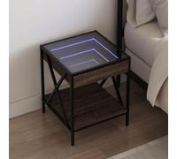 DYRJDJWIDHW Modern Nightstand with Infinity LED Mirror, Oak Brown 40x40x49 cm, RGB Color Changing Lights, Sturdy Engineered Wood & Metal Frame, USB Powered for Bedroom & Living Room Decor
