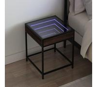 DYRJDJWIDHW Modern Nightstand with Infinity LED Mirror, RGB Color Changing Lights, Industrial Design, Oak Brown Finish, 40x40x51cm, USB Powered for Bedroom Decor