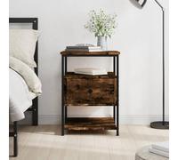 DYRJDJWIDHW Modern Nightstand with Storage, Engineered Wood & Iron Frame, Smoked Oak Finish, Compact Side Table for Bedroom & Living Room, 40x42x56 cm, Adjustable Legs, Wall Mountable