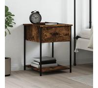 DYRJDJWIDHW Modern Nightstand with Storage, Engineered Wood & Metal Frame, Smoked Oak Finish, 44x45x58 cm, Adjustable Legs for Bedroom or Living Room, Sturdy & Spacious Design