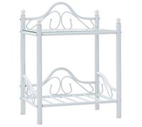 DYRJDJWIDHW Modern Nightstand with Tempered Glass and Steel Frame, 2 Shelves for Bedroom Storage, 45x30.5x60 cm White End Table, Sturdy & Easy to Assemble, Contemporary Bedside Table for Small Spaces