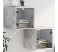 DYRJDJWIDHW Modern Nightstands with Glass Doors 2-Pack Concrete Gray 35x37x35 cm Wall-Mounted Bedside Tables for Small Spaces, Durable Engineered Wood with Storage Shelf for Bedroom Living Room