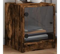 DYRJDJWIDHW Modern Nightstands with Glass Doors 2-Pack Smoked Oak 35x37x42 cm - Elegant Bedroom Furniture, Durable Engineered Wood, Spacious Storage for Books & Decor