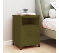 DYRJDJWIDHW Modern Olive Green Steel Nightstand 35x35x51 cm with Open Shelf & Door Durable Bedside Table for Bedroom Decor - Space Saving Storage Furniture with Adjustable Levelers