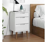 DYRJDJWIDHW Modern Scandinavian White Pine Wood Nightstand Molde Collection 40x35x65 cm with 3 Drawers, UV Varnish Finish, Solid Pine Wood, Stable Structure for Bedroom Decor