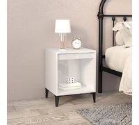 DYRJDJWIDHW Modern White Glossy Nightstand 40x35x50 cm with Storage Shelf, Elegant Bedside Table for Bedroom, Durable Plywood & Metal Construction, Easy Assembly, Perfect for Decor & Organization